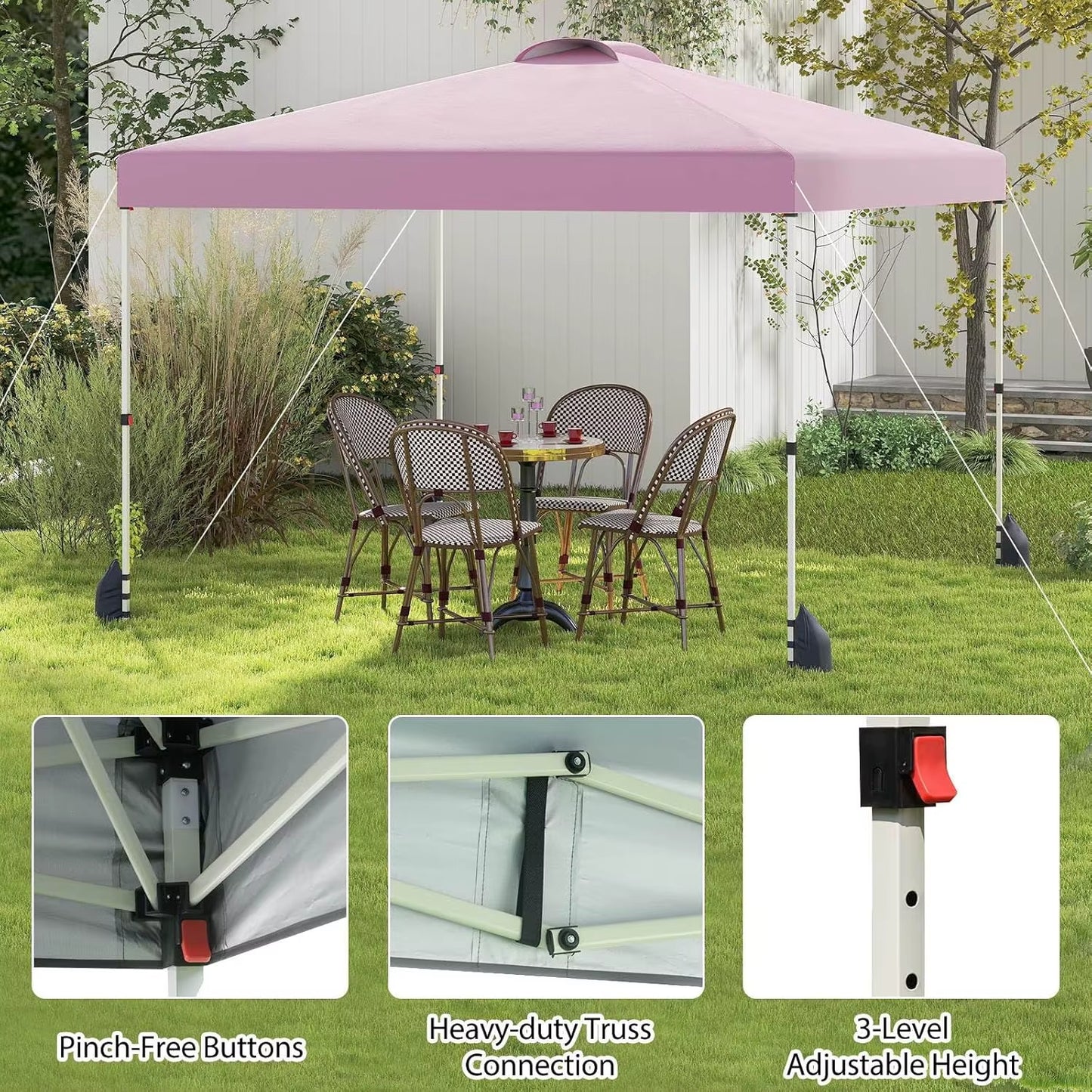 Pop up Canopy Tent W/ 1 Sidewall, Wheeled Bag, 8 Stakes, 4 Anchors, 4 Wind Ropes, 4 Sandbags, Vented Top, Portable Foldable Outd