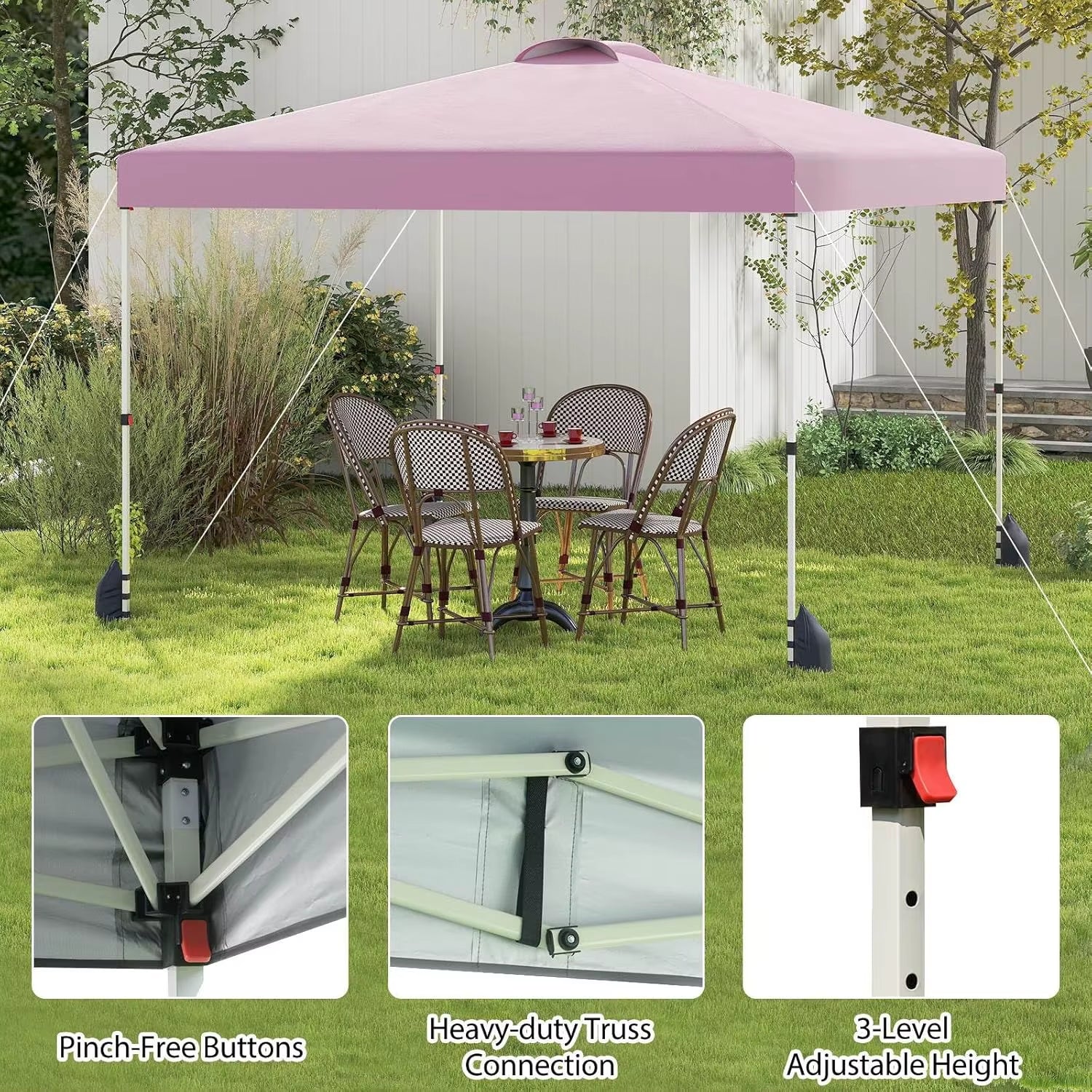 Pop up Canopy Tent W/ 1 Sidewall, Wheeled Bag, 8 Stakes, 4 Anchors, 4 Wind Ropes, 4 Sandbags, Vented Top, Portable Foldable Outd