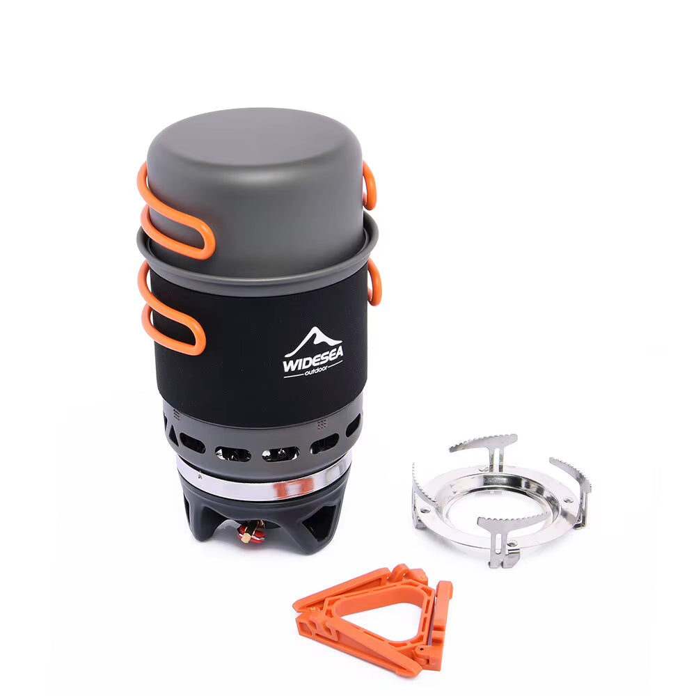 Camping Cooking System with Heat Exchanger Outdoor Gas Burner Stove Tourist Pot Set Cup Tableware Cookware Tourism Hike