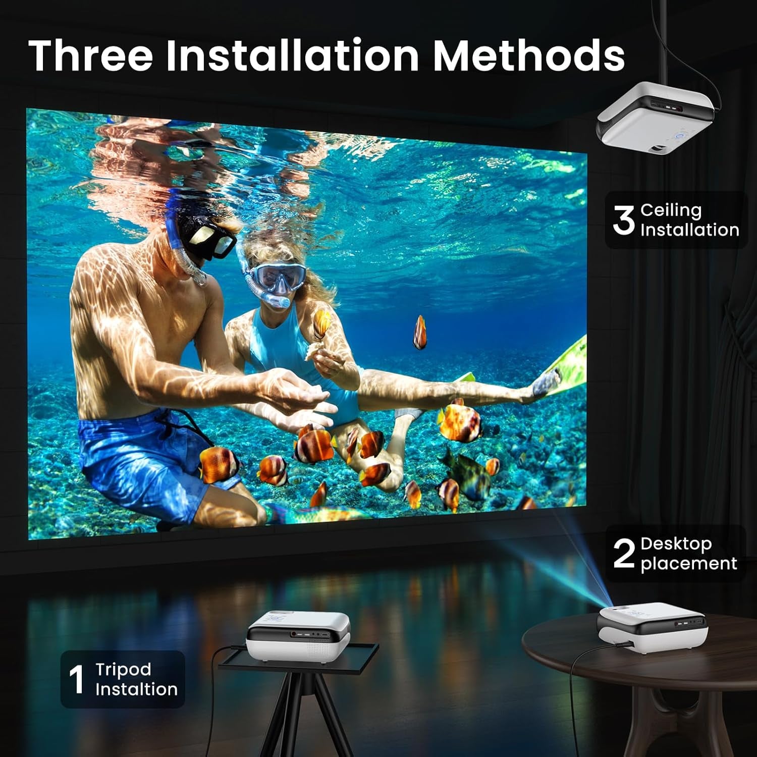 Projector, Native 1080P Bluetooth Portable Outdoor Movie Projector, Full HD Mini Projector with Speaker for Home Bedroom, Compatible with Smartphone,Hdmi,Usb,Av,Fire Stick,Ps5A