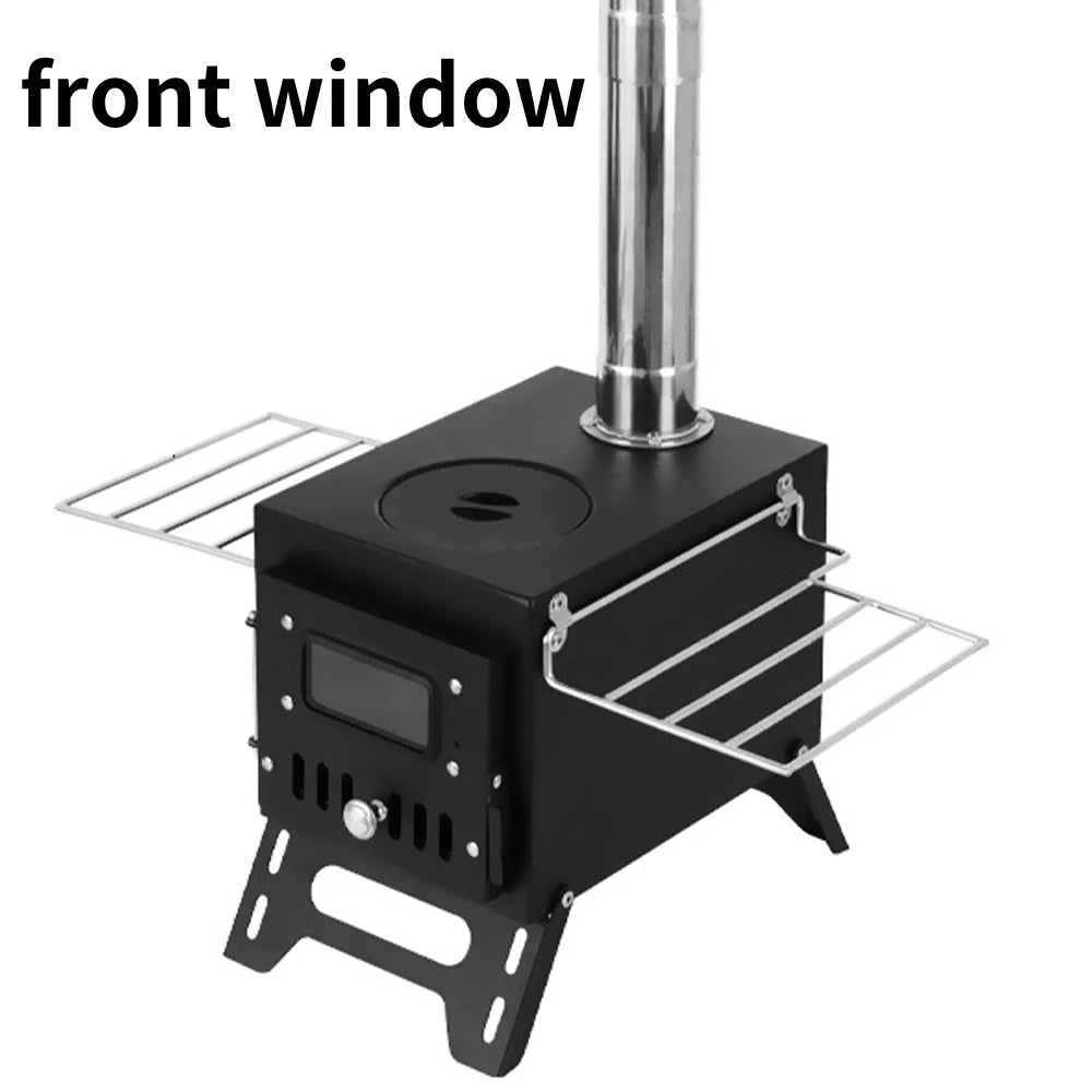 Outdoor Camping Wood-Burning Stove Firewood Burner Stainless Steel Foldable Tent Heater with Tent Fire Window Patio Fireplace