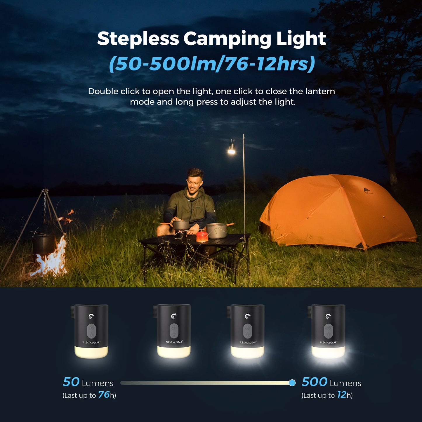FLEXTAIL Portable Air Pump, Electric Inflator with Camping Light and EPS Function, Ideal for Sleeping Pads, Air Bed, Vacuum Bags