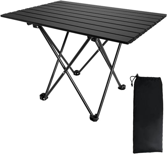 Lightweight Camping Table with Aluminum Table Top, Folding Side Table, Black Table Perfect for Outdoor Camping Cooking BBQ Hiking Fishing Picnic Beaching (1.4 KG, 40 * 35 * 29 CM)