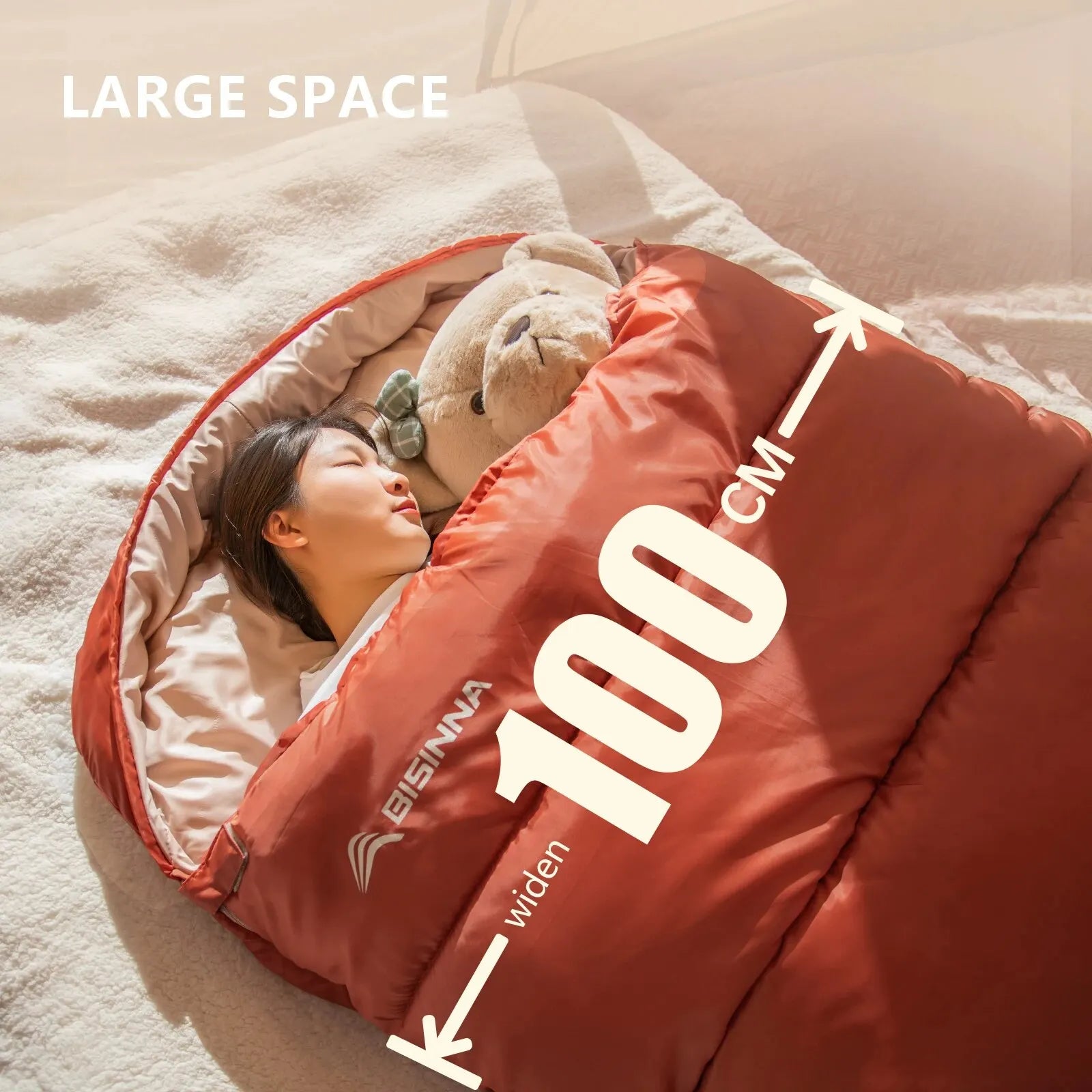 Large Camping Sleeping Bag, Lightweight.  Extra Width & Length for a Comfy Night Sleep
