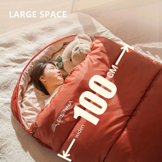 Large Camping Sleeping Bag, Lightweight.  Extra Width & Length for a Comfy Night Sleep
