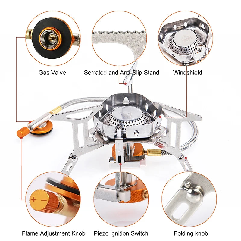 Camping Wind Proof Gas Burner Outdoor Strong Fire Stove Heater Tourism Equipment Supplies Tourist Kitchen Survival Trips