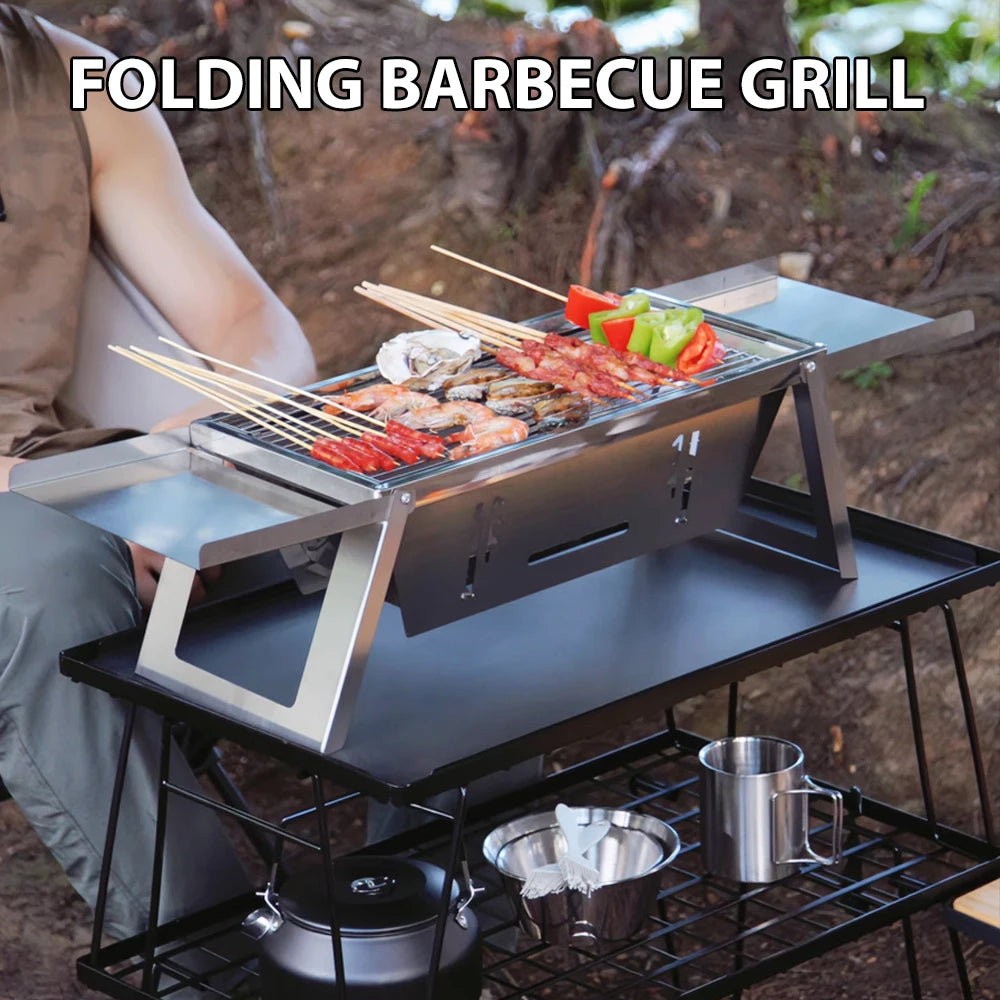 Stainless Steel Folding Barbecue Grill for Home and Outdoor Charcoal Kebabs Smokeless Portable Collapsible Barbecue