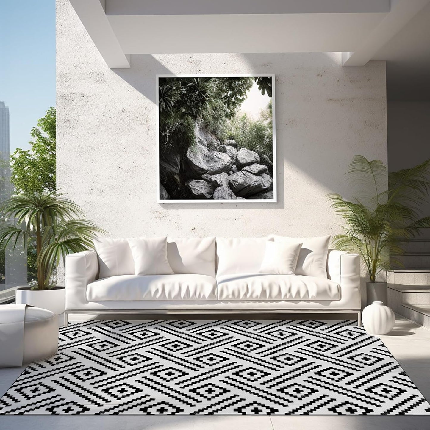 Extra Large Outdoor Rug(150X245Cm) - Camping Rug, Porch Rug, Reversible Portable Outdoor Plastic Straw Rug, Waterproof Mat for Rv, Deck, Camper, Balcony, Patio (Geometric-1)