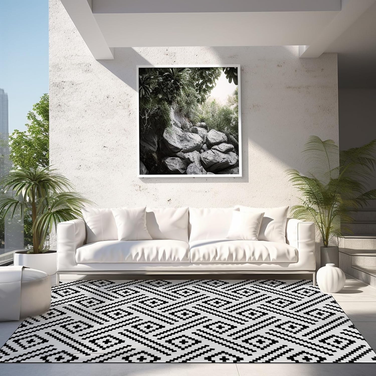 Extra Large Outdoor Rug(150X245Cm) - Camping Rug, Porch Rug, Reversible Portable Outdoor Plastic Straw Rug, Waterproof Mat for Rv, Deck, Camper, Balcony, Patio (Geometric-1)