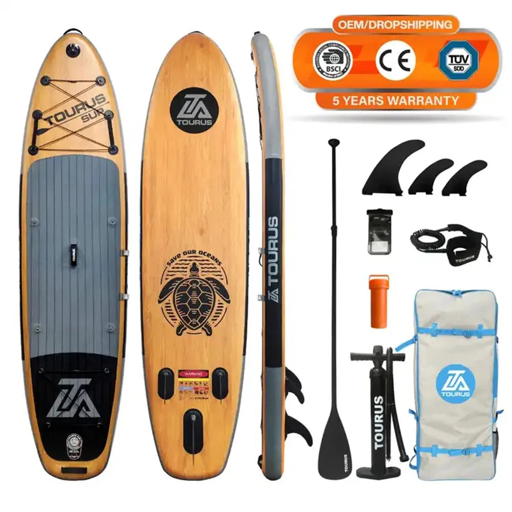 TOURUS 2023 April New Arrival Blue Wood Double Layers Sup Boards YOGA Inflatable Stable Stand up Paddle Board 11Feet 33Inch