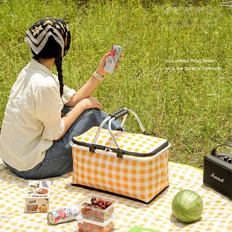 Large Capacity 30L Camping Picnic Basket Aluminum Foilfolding Insulated Portable Outdoor Food Storage Bag Cooler Foldable Bags