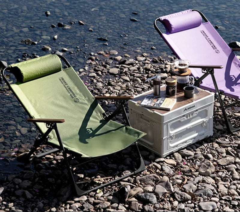 Camping Folding Chair Adjustable Armrest Portable Relaxing Chair with Detachable Pillow for Beach Travel Hiking