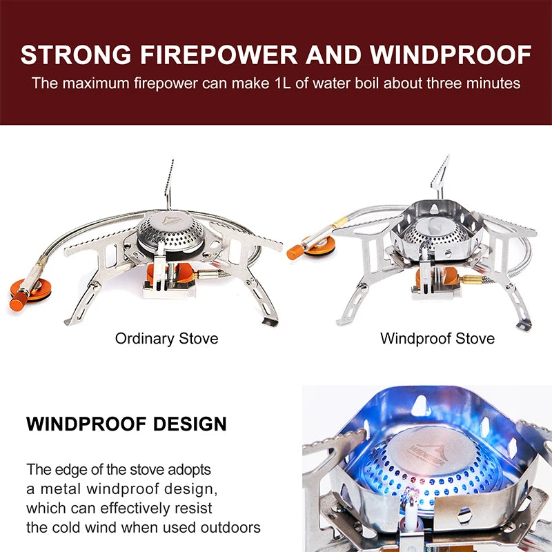 Camping Wind Proof Gas Burner Outdoor Strong Fire Stove Heater Tourism Equipment Supplies Tourist Kitchen Survival Trips