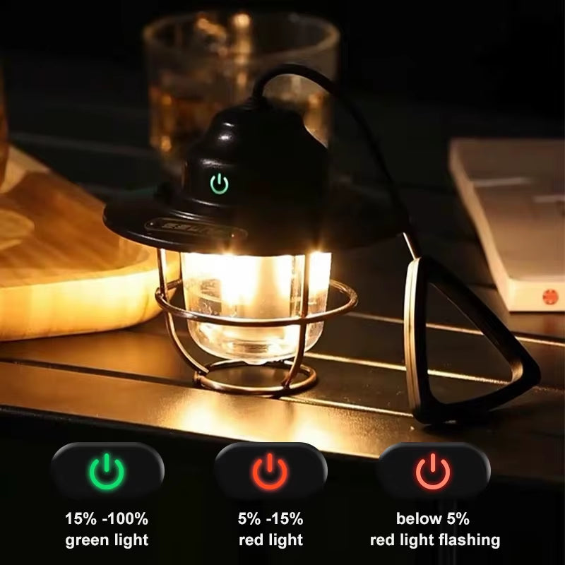 Portable Camping Lanterns Retro Hanging Tent Lamp Waterproof Dimmable Camping Light 1200Mah for Hiking Fishing Emergency Lantern