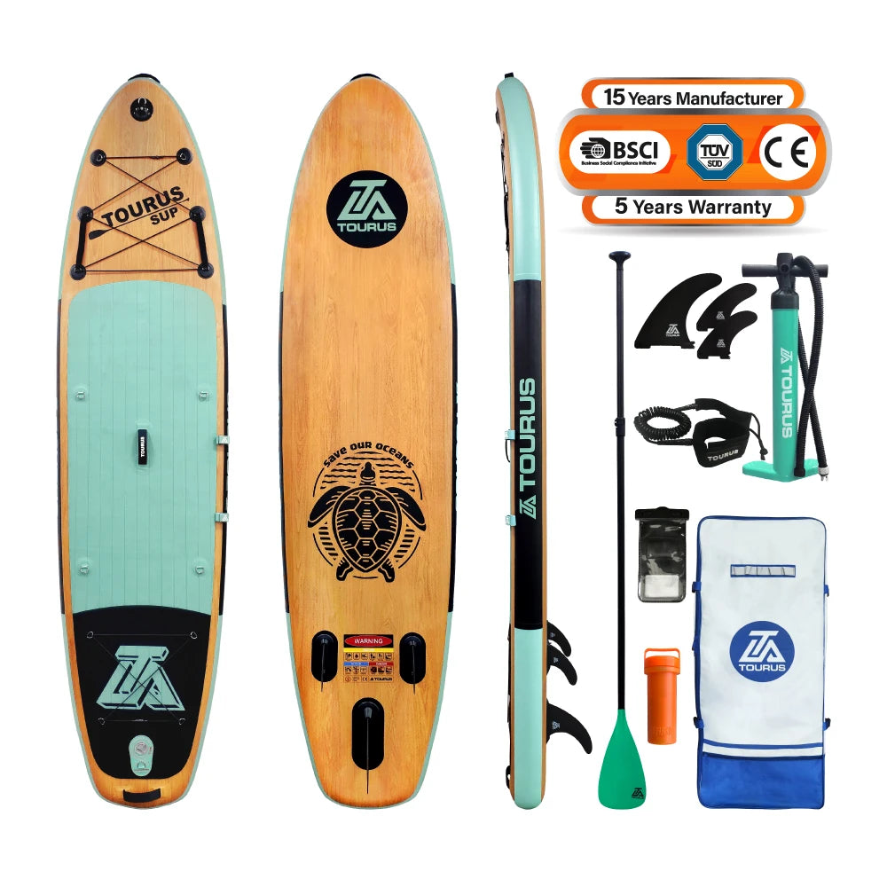 TOURUS 2023 April New Arrival Blue Wood Double Layers Sup Boards YOGA Inflatable Stable Stand up Paddle Board 11Feet 33Inch