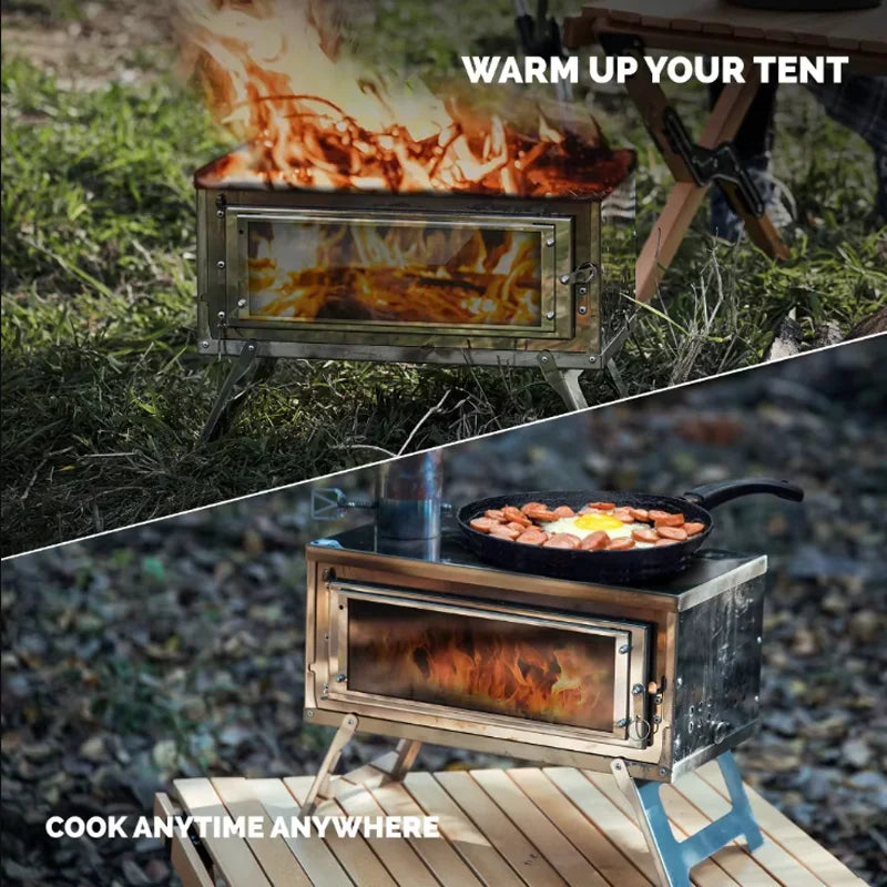 Portable Outdoor Stove Secondary Combustion with Chimney Fastfold Lightweight Compact Durable Folding Wood Burning for Camping