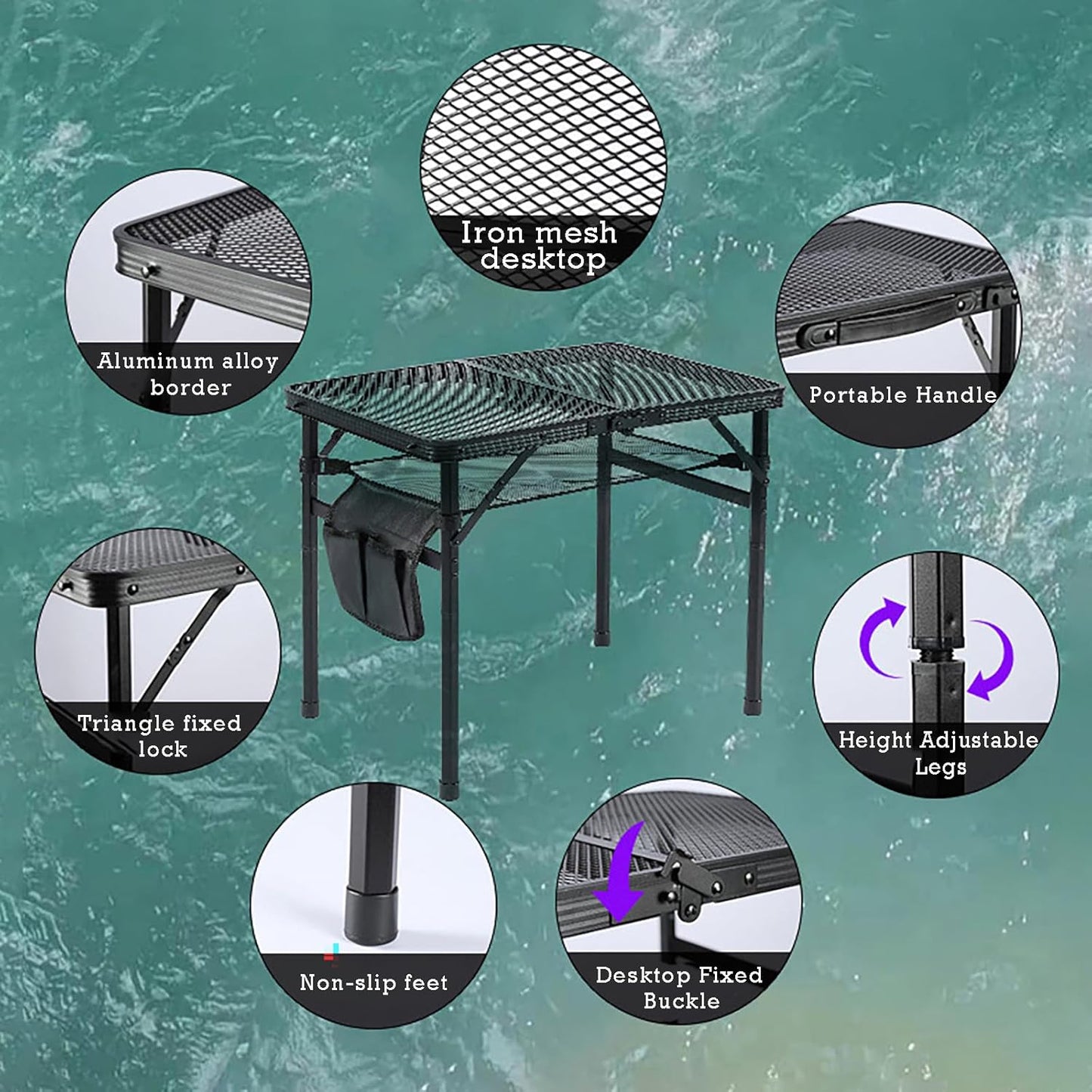 Portable Camping Table Picnic Folding Grill Table: Lightweight Portable Design - Height Adjustable, 60X40X27/56 CM for Outdoor Camping and BBQ (Black)