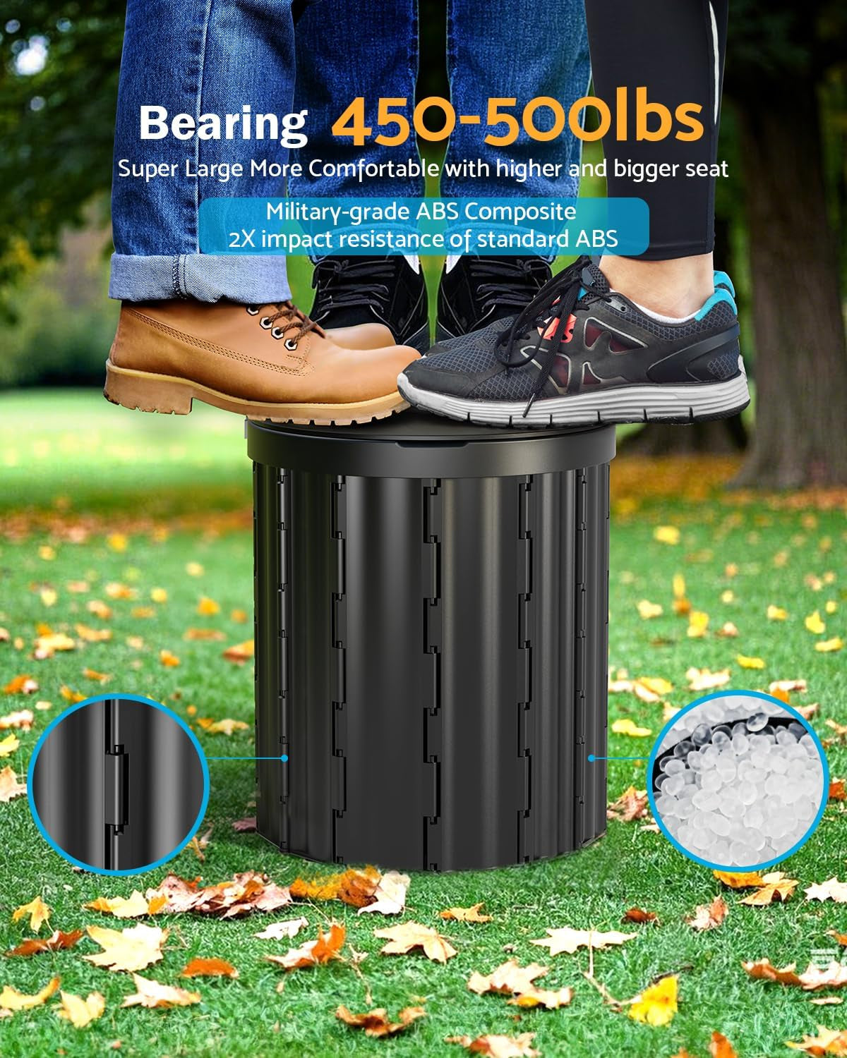 Portable Toilet, Upgraded 12-Inch Toilet Seat, Folding Toilet with Removable Paper Holder, Camping Toilet with a Load Capacity of 450 Lbs, Portable Potty for Indoor, Outdoor, and Emergency Use