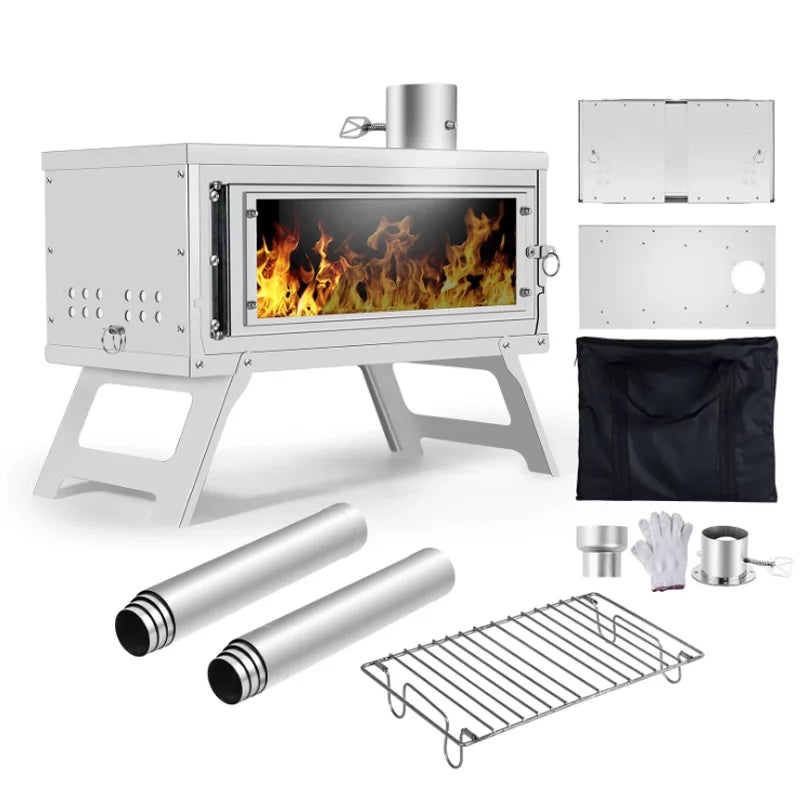Portable Outdoor Stove Secondary Combustion with Chimney Fastfold Lightweight Compact Durable Folding Wood Burning for Camping