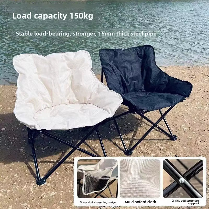 Moon Chair plus Cotton Portable Folding Chair Outdoor Leisure Chair Camping Chair Single Sofa Chair Lazy Chair