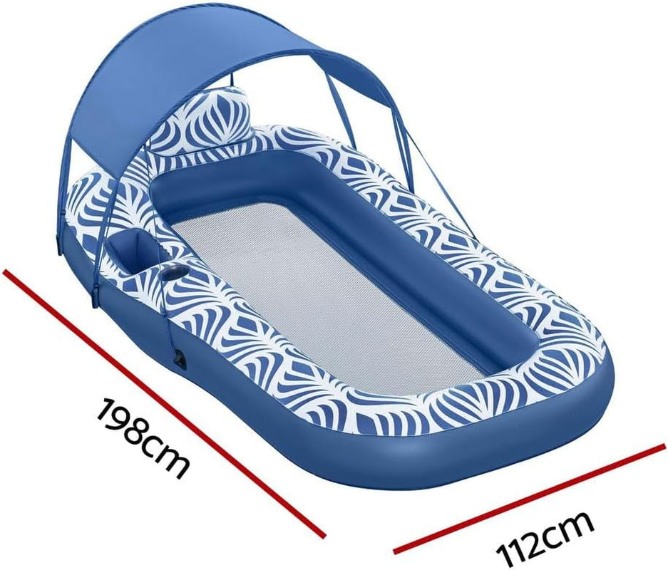 Inflatable Floating Float Lounger with Sunshade Canopy 1.98Mx1.12M Blue