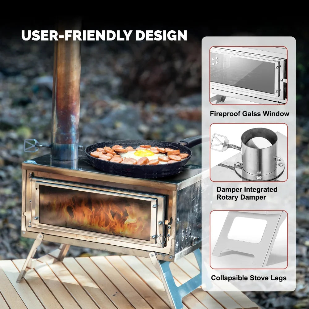 Portable Outdoor Stove Secondary Combustion with Chimney Fastfold Lightweight Compact Durable Folding Wood Burning for Camping