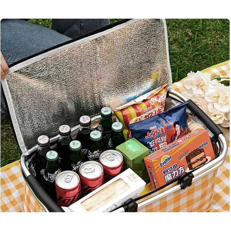 Large Capacity 30L Camping Picnic Basket Aluminum Foilfolding Insulated Portable Outdoor Food Storage Bag Cooler Foldable Bags