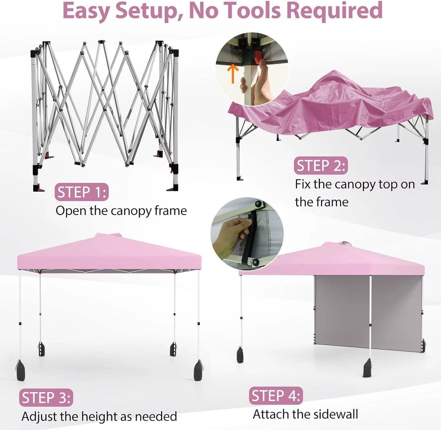 Pop up Canopy Tent W/ 1 Sidewall, Wheeled Bag, 8 Stakes, 4 Anchors, 4 Wind Ropes, 4 Sandbags, Vented Top, Portable Foldable Outd