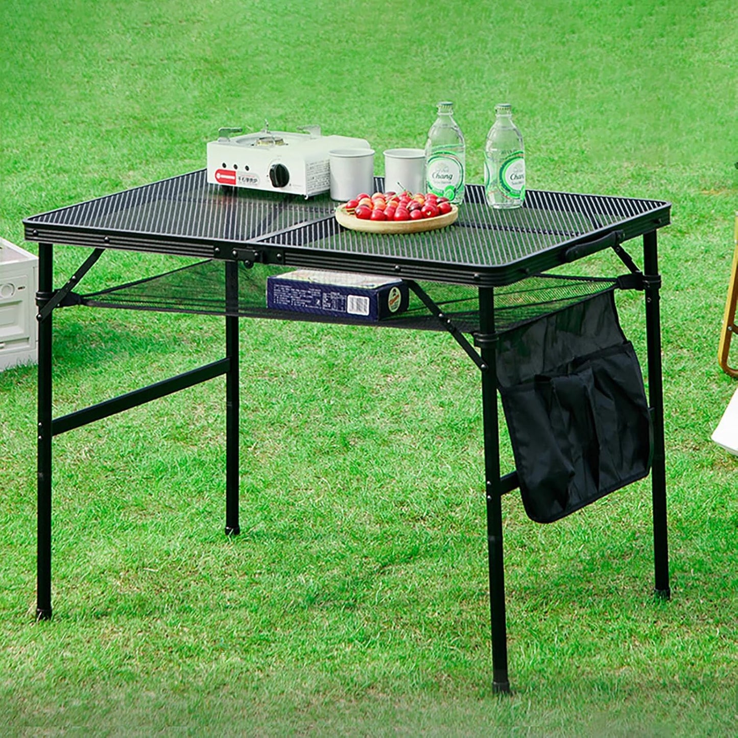 Portable Camping Table Picnic Folding Grill Table: Lightweight Portable Design - Height Adjustable, 60X40X27/56 CM for Outdoor Camping and BBQ (Black)