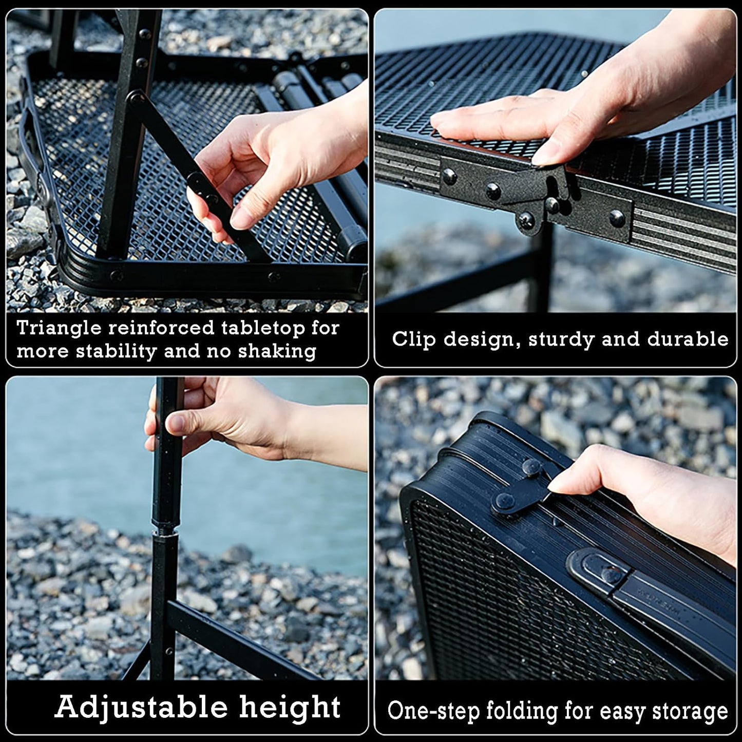 Portable Camping Table Picnic Folding Grill Table: Lightweight Portable Design - Height Adjustable, 60X40X27/56 CM for Outdoor Camping and BBQ (Black)