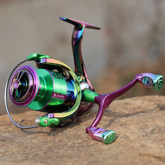 Spinning Fishing Reel 5.0:1 Gearratio Max Drag 8Kg Metal Spool Foldable Double Arm for Freshwater Saltwater Fishing