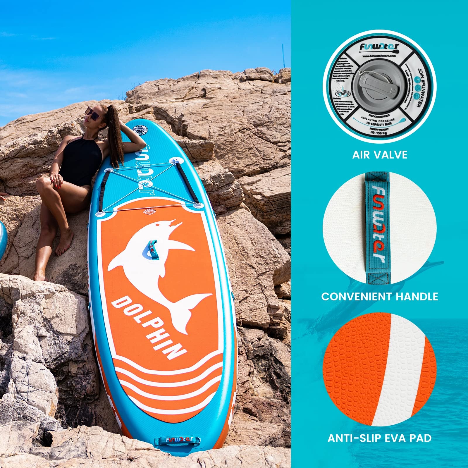 Inflatable Stand up Paddle Board Includes Paddle Board, Adj Paddle, Kayak Seat, Pump, Backpack, Leash, Waterproof Bag, Non-Slip Deck Pad for Teenagers and Adults SUPFW08A