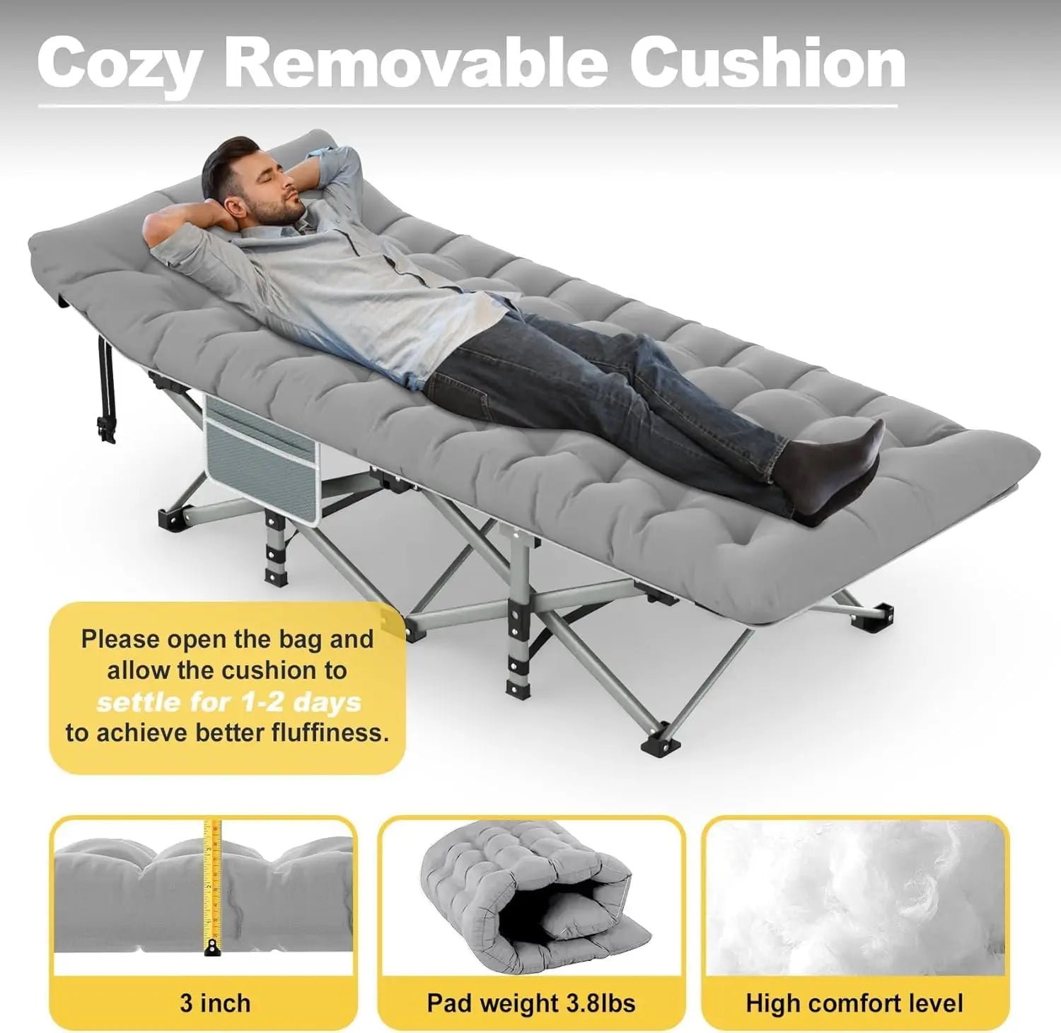 Folding Camping Cot Bed for Adults - 280KG Max Load, Extra Wide with Thick Mattress, Portable Folding Cot for Outdoor Camping Of