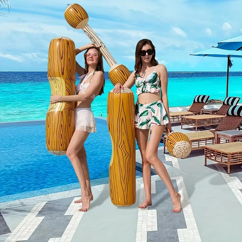 4-Piece Inflatable Floating Water Toy Set. New Inflatable Bumper Water Floating Toy. Inflatable Wood Grain Game Stick