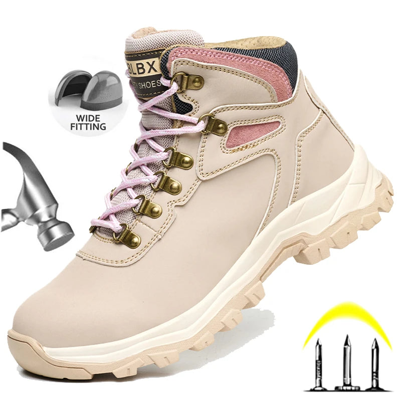 Waterproof Steel Toe Safety Boots for Women Anti-Smash Design, Anti-Puncture Sole, Non-Slip Breathable Construction Work Shoes