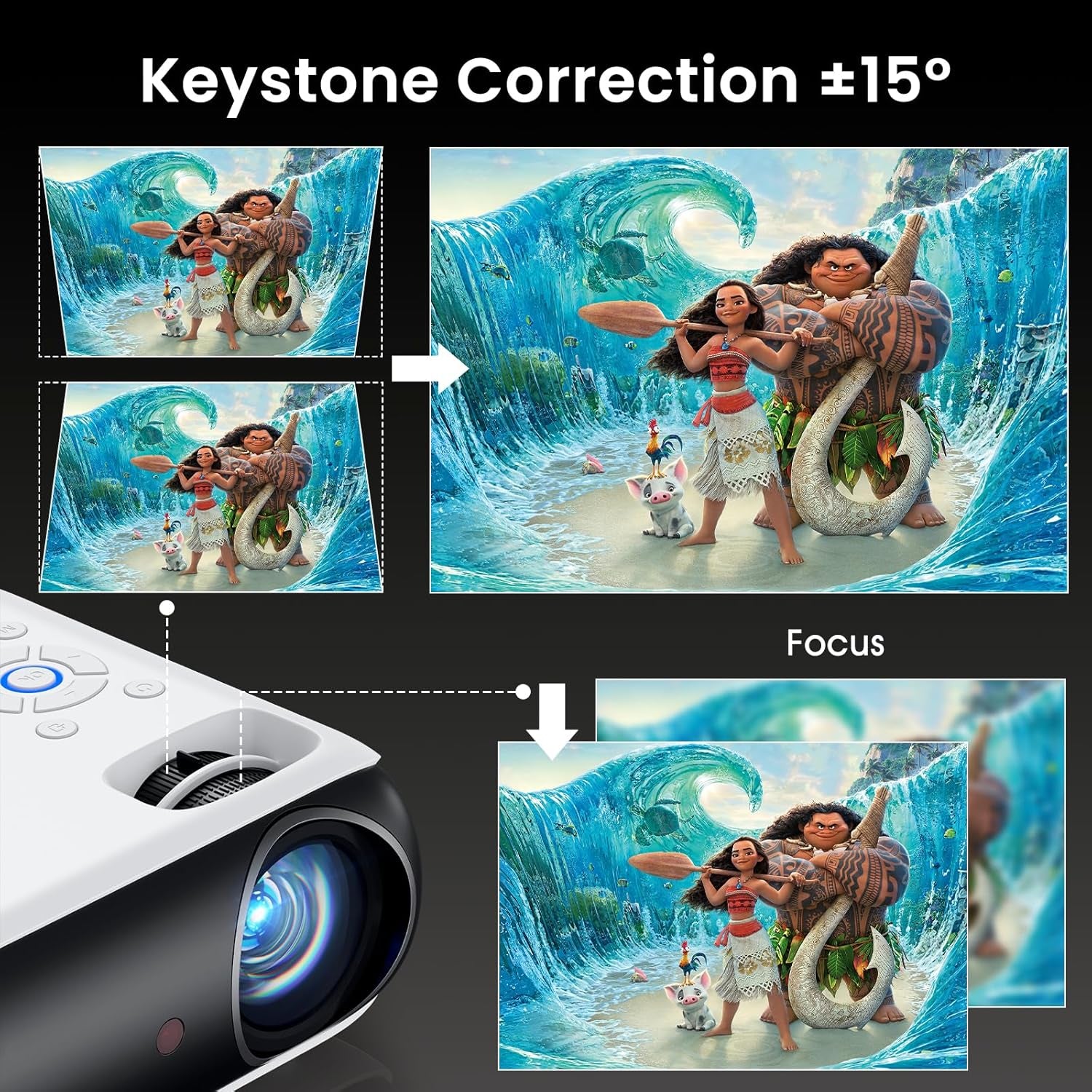 Projector, Native 1080P Bluetooth Portable Outdoor Movie Projector, Full HD Mini Projector with Speaker for Home Bedroom, Compatible with Smartphone,Hdmi,Usb,Av,Fire Stick,Ps5A