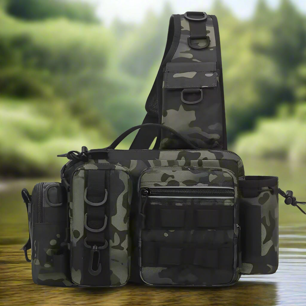Fishing Tackle Backpack Lure Box Gear Storage Bag Fanny Pack for Men Fly Fishing Backpack with Rod Holder Sling Shoulder Bag
