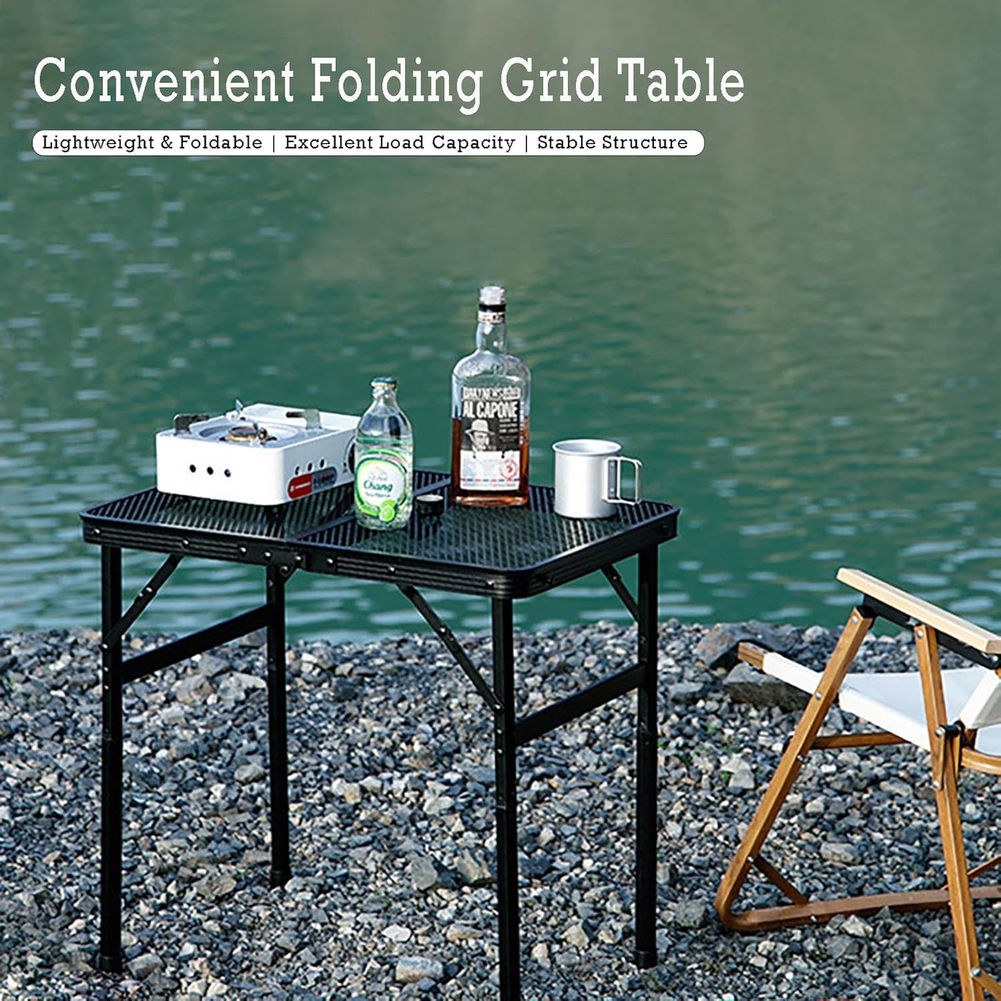 Portable Camping Table Picnic Folding Grill Table: Lightweight Portable Design - Height Adjustable, 60X40X27/56 CM for Outdoor Camping and BBQ (Black)