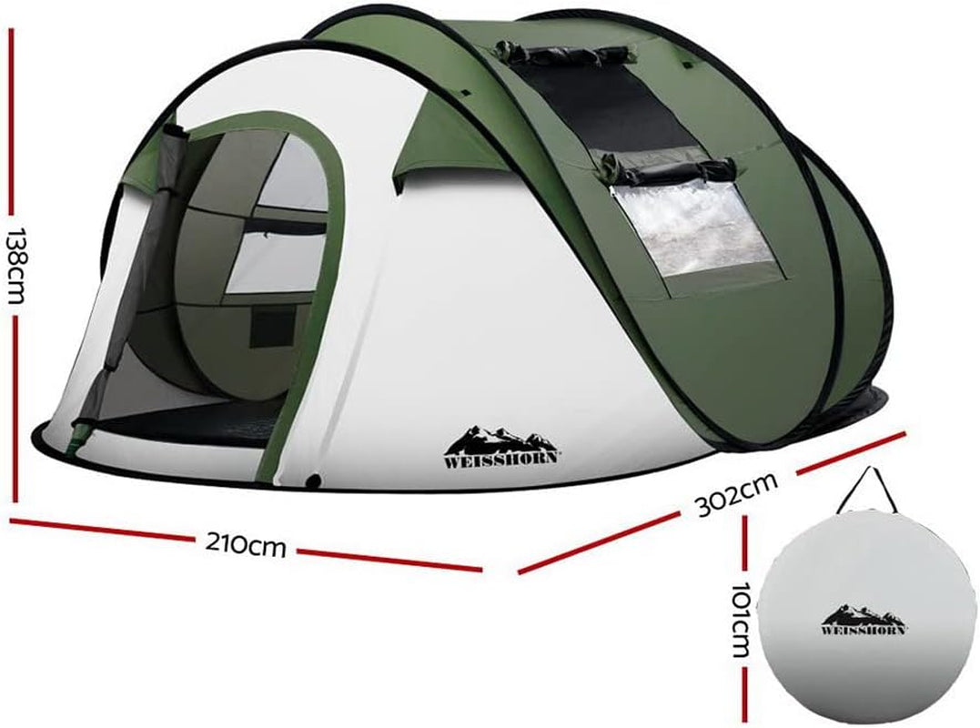 Pop up Camping Tent, 5 Person Easy Setup Dome Tents Outdoor Family Travel Hiking Trip, Portable Shelter Sun Protection Water Resistance Green.