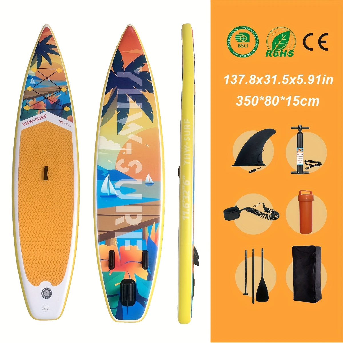 Inflatable Paddle Board, Pump, Backpack, Foot Rope, Detachable Fin, Paddle, and Repair Kit