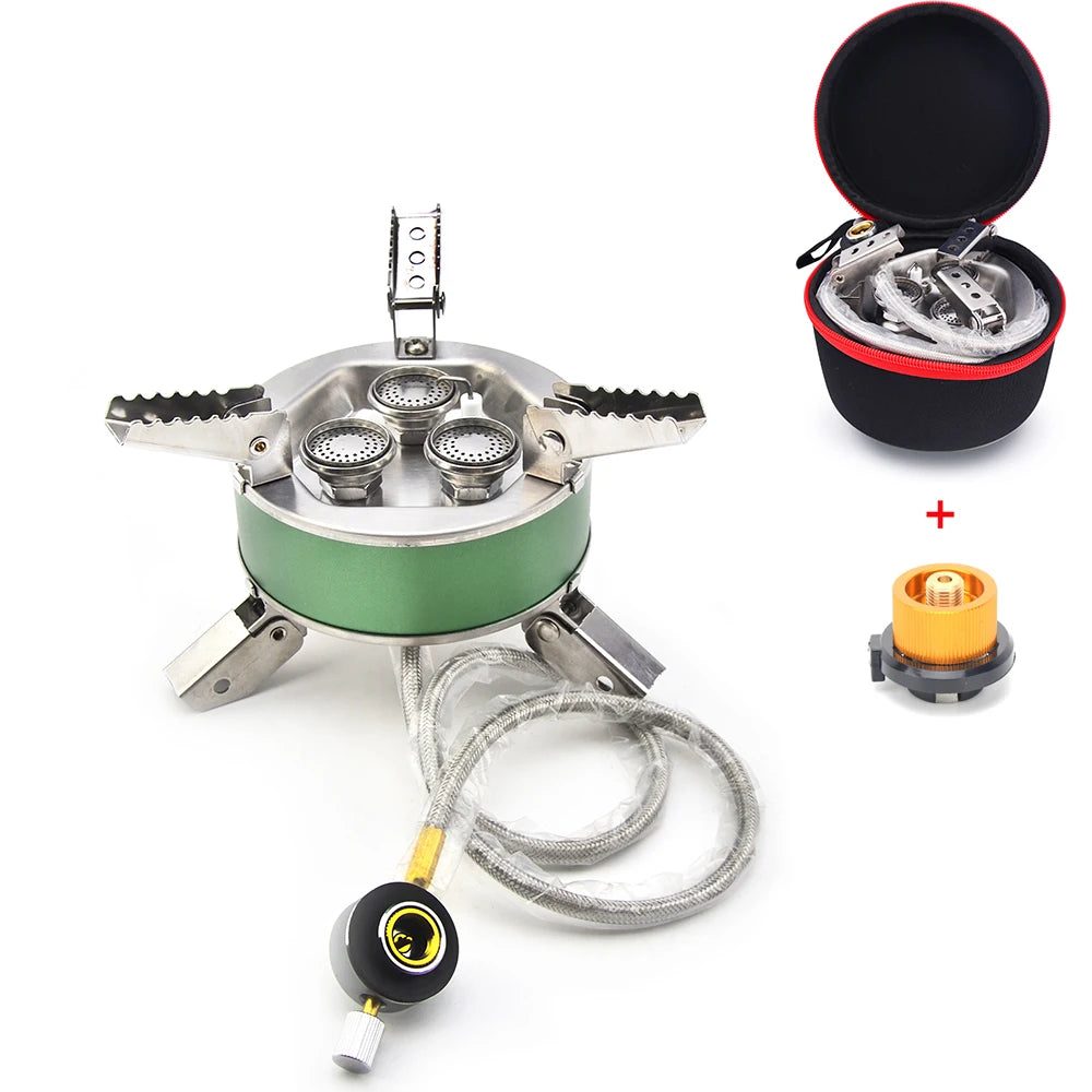 High Firepower Portable Outdoor Stove Camping Gas Stove Folding Head Burner Strong Fire Stove with Storage Bag for Hiking