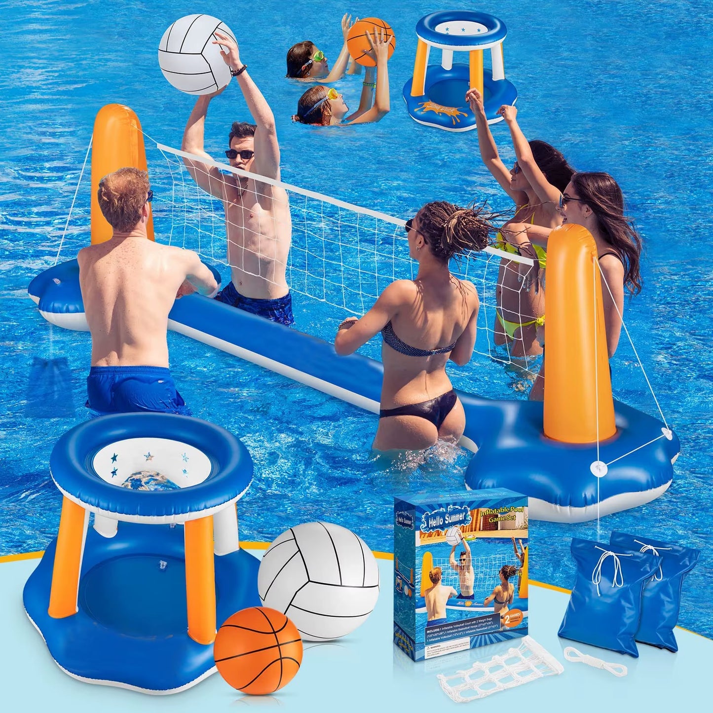 Adult Water Entertainment Inflatable Volleyball Stand-Inflatable Basketball Stand-Suitable for Summer Swimming Pool Water Event Party