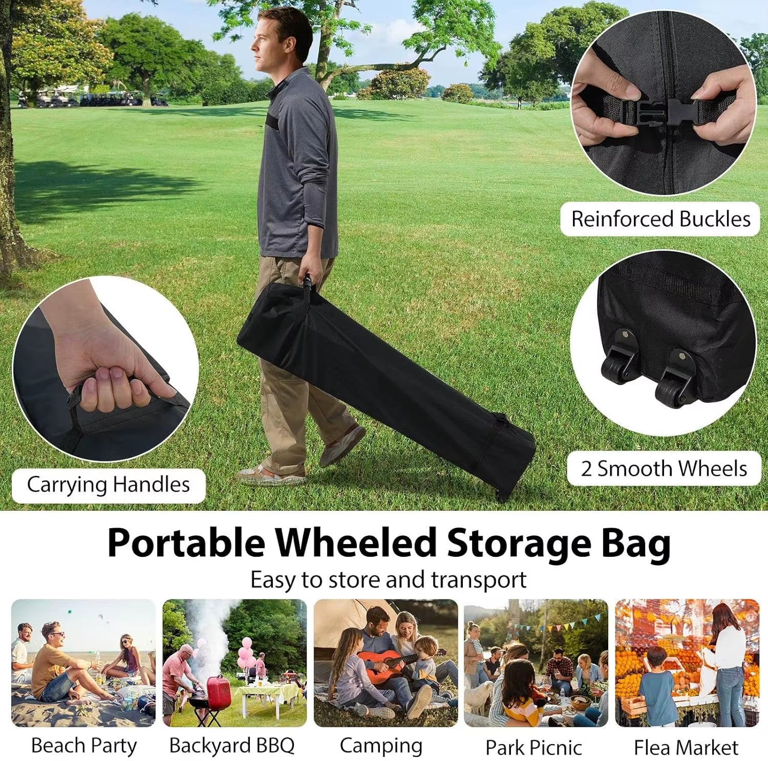 Pop up Canopy Tent W/ 1 Sidewall, Wheeled Bag, 8 Stakes, 4 Anchors, 4 Wind Ropes, 4 Sandbags, Vented Top, Portable Foldable Outd