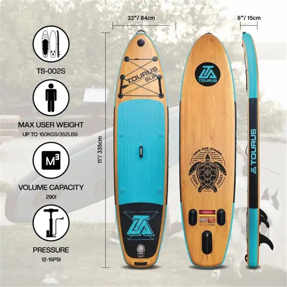 TOURUS 2023 April New Arrival Blue Wood Double Layers Sup Boards YOGA Inflatable Stable Stand up Paddle Board 11Feet 33Inch