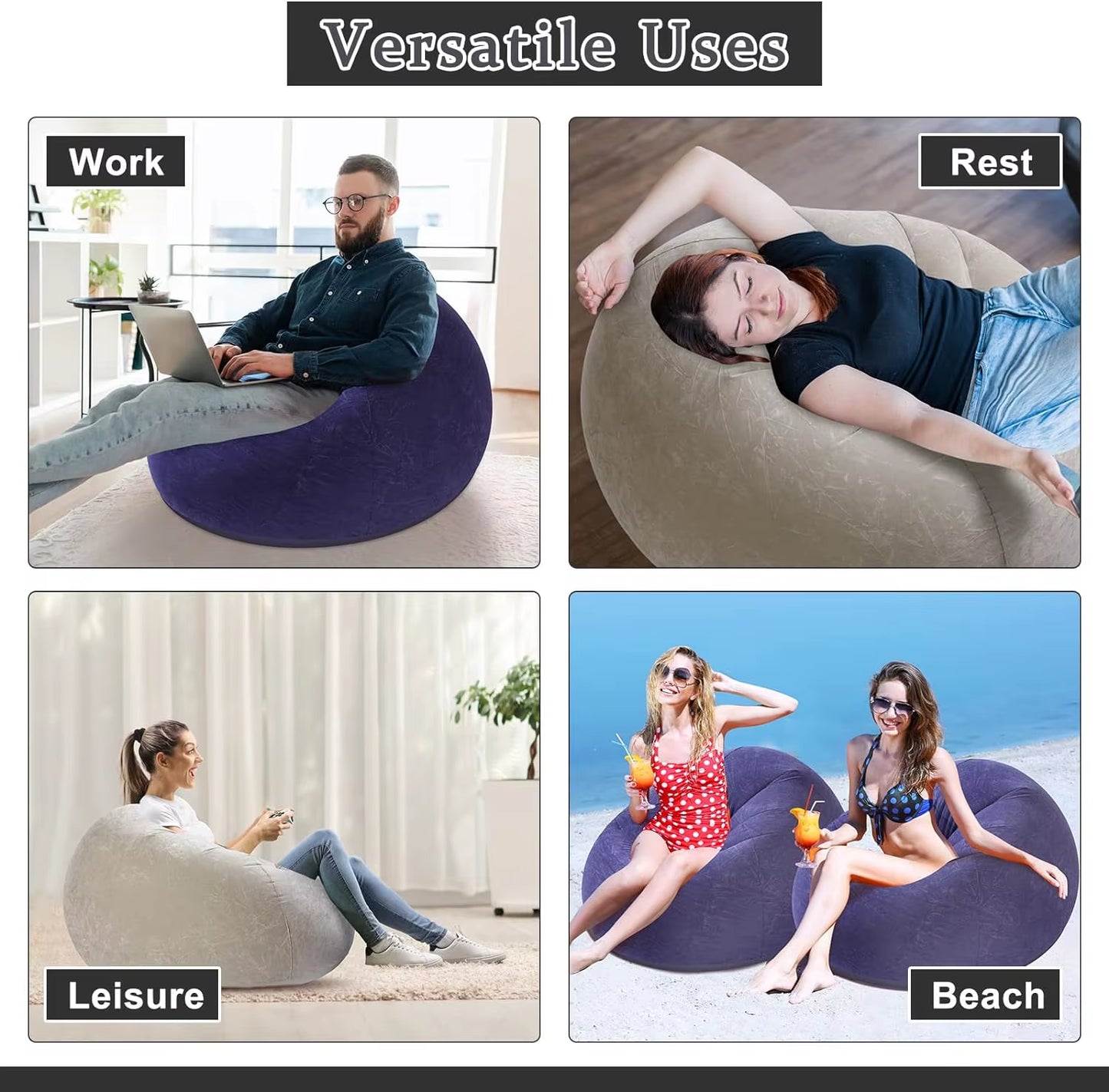 Lazy Inflatable Sofa Chairs Indoor Bedroom Lounge Bean Bag Chair Inflatable Sofa Portable Folding for Outdoor Camping Chair Sofa