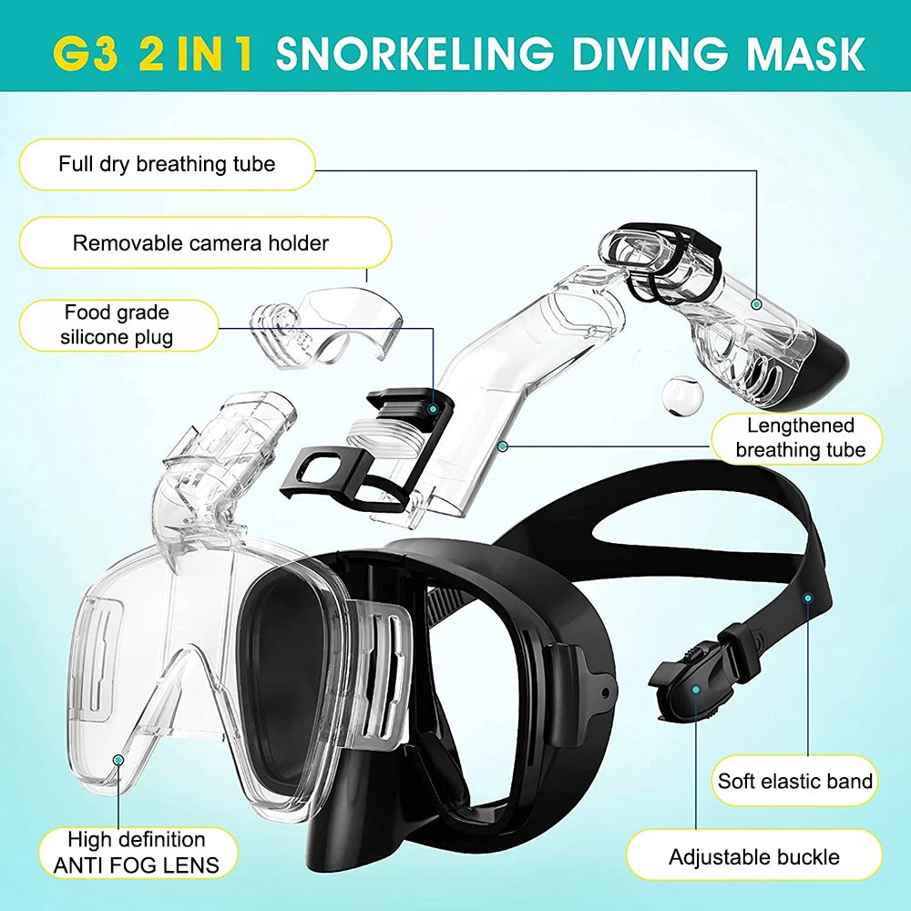Underwater Snorkeling Half Face Face Children Swimming Mask Set Scuba Diving Respirator Masks anti Fog Safe Breathing for Adult