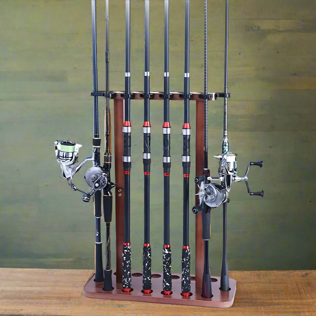 Vertical Fishing Rod Storage Holder Fishing Gear Equipment Organizers Fishing Rod Rack Floor Stand Wood Fishing Rod Rack