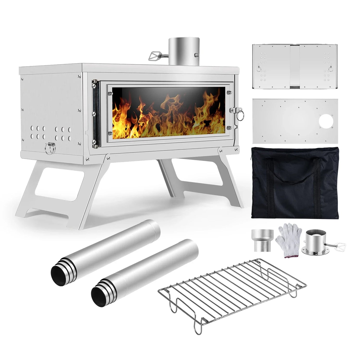 Portable Outdoor Stove Secondary Combustion with Chimney Fastfold Lightweight Compact Durable Folding Wood Burning for Camping