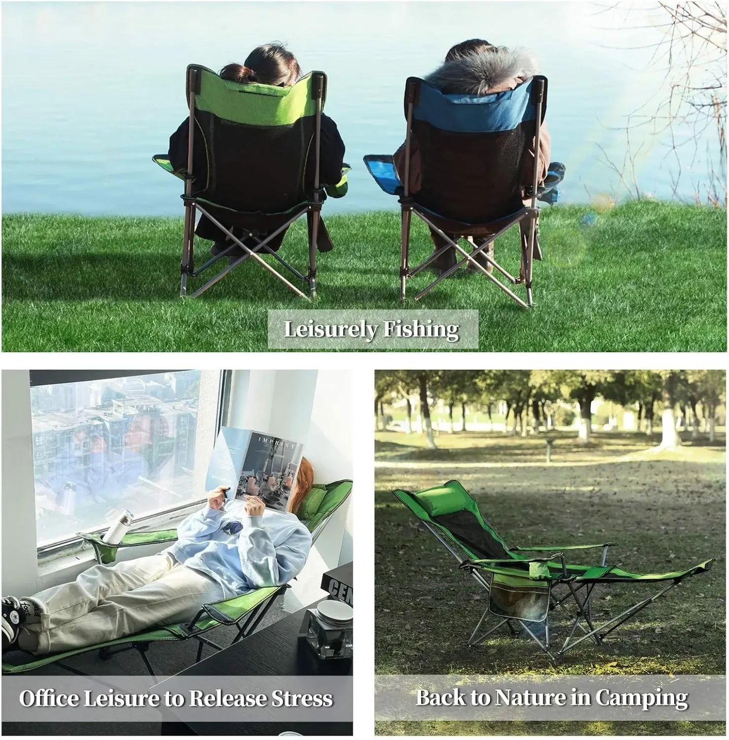 Camping Lounge Chair with Footrest,Headrest & Storage Bag