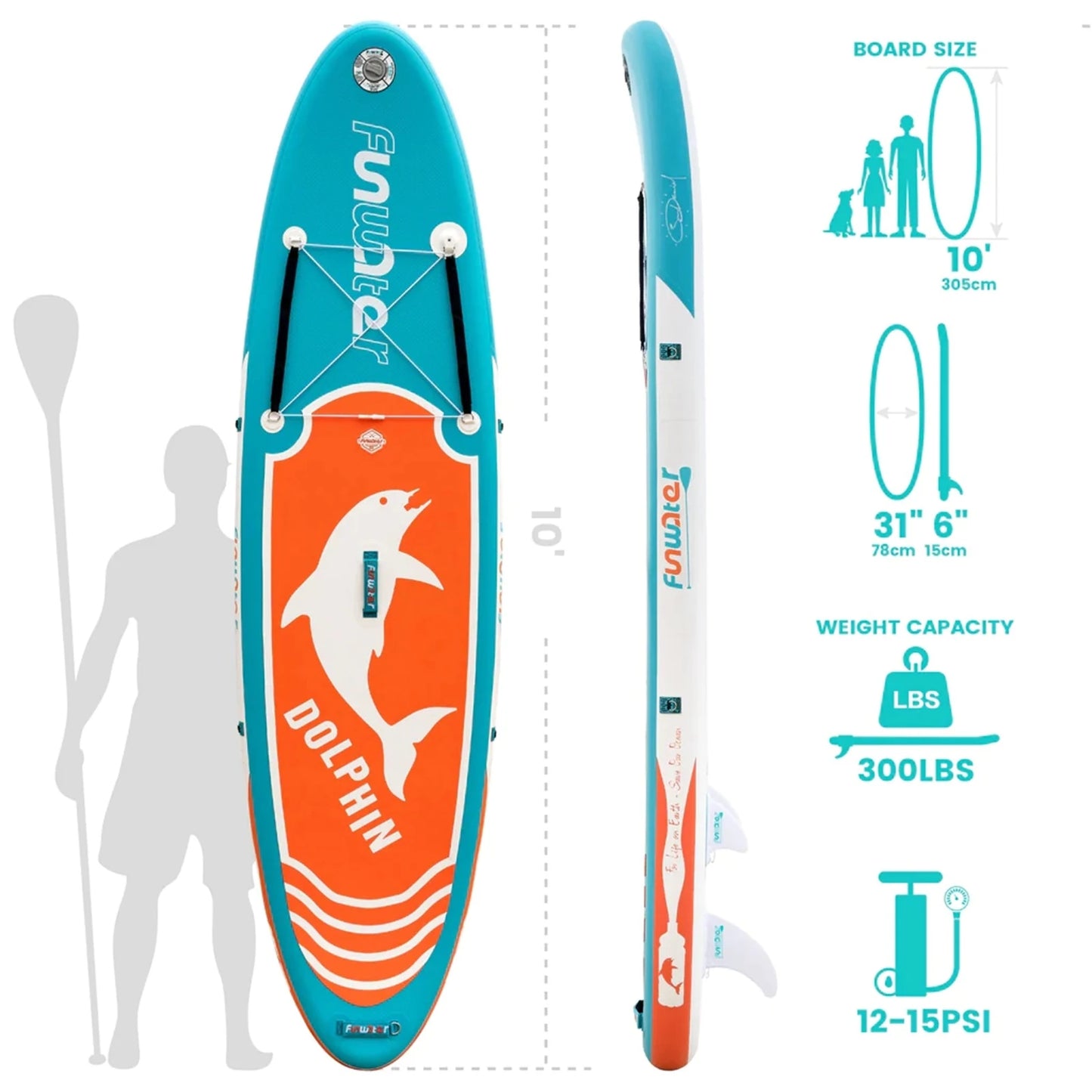 Inflatable Stand up Paddle Board Includes Paddle Board, Adj Paddle, Kayak Seat, Pump, Backpack, Leash, Waterproof Bag, Non-Slip Deck Pad for Teenagers and Adults SUPFW08A